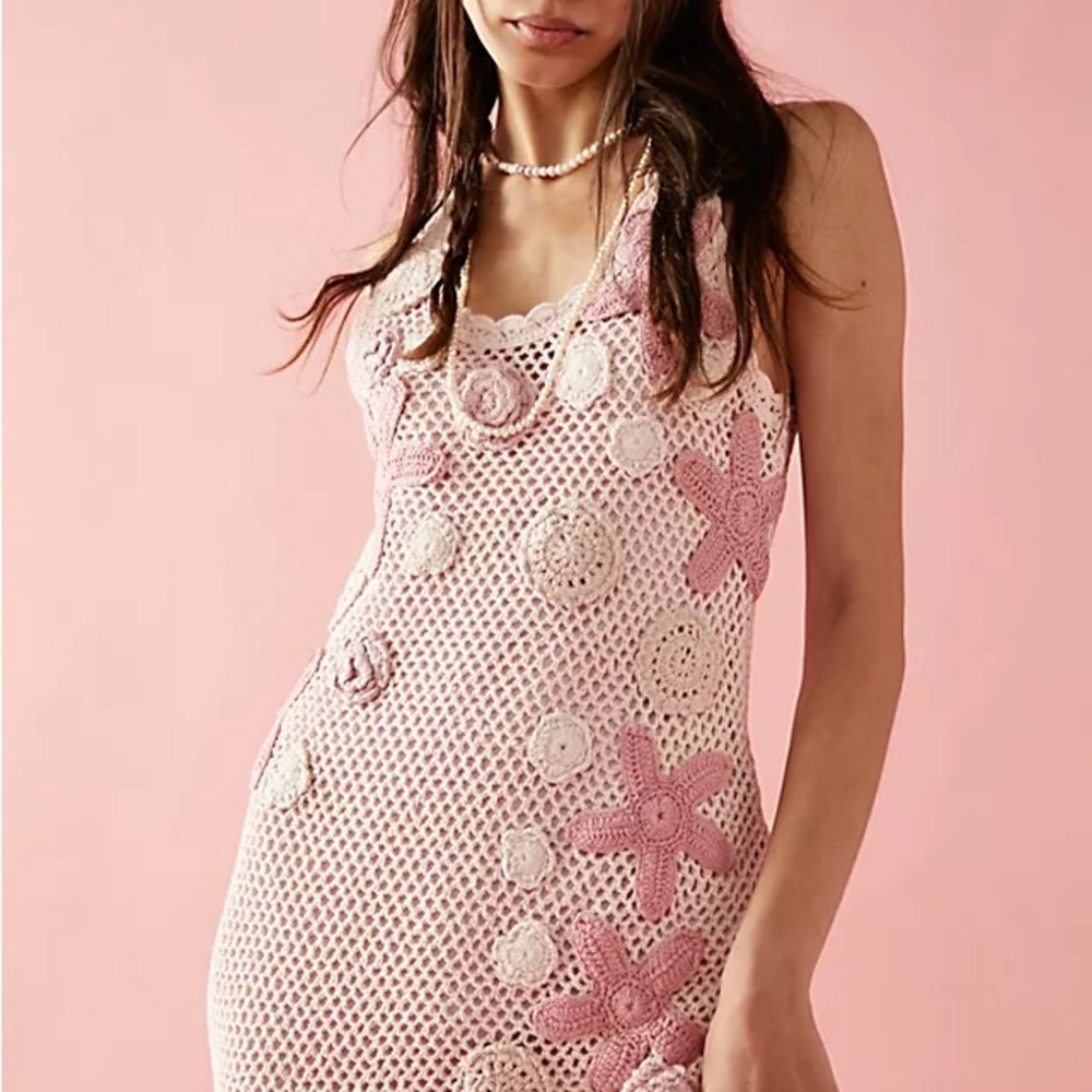 Loveshackfancy shelburne pink crochet midi dress